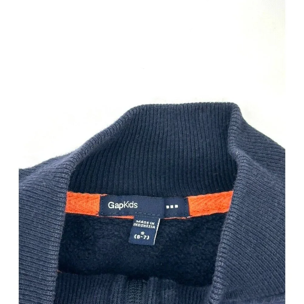 Gap Boys Fleece Varsity Jacket Size Small 6/7 Navy Orange Full Zip Pockets